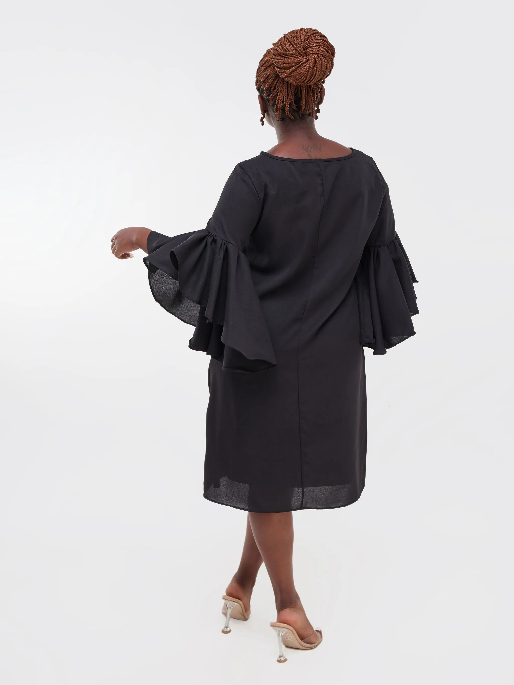 Vivo Thando Flounce Sleeve Shift Dress - Black
