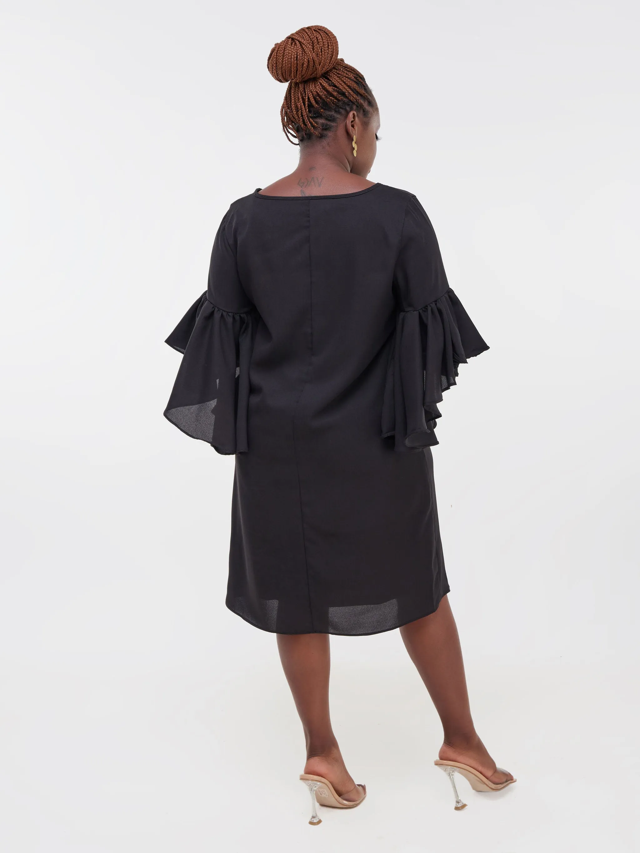 Vivo Thando Flounce Sleeve Shift Dress - Black