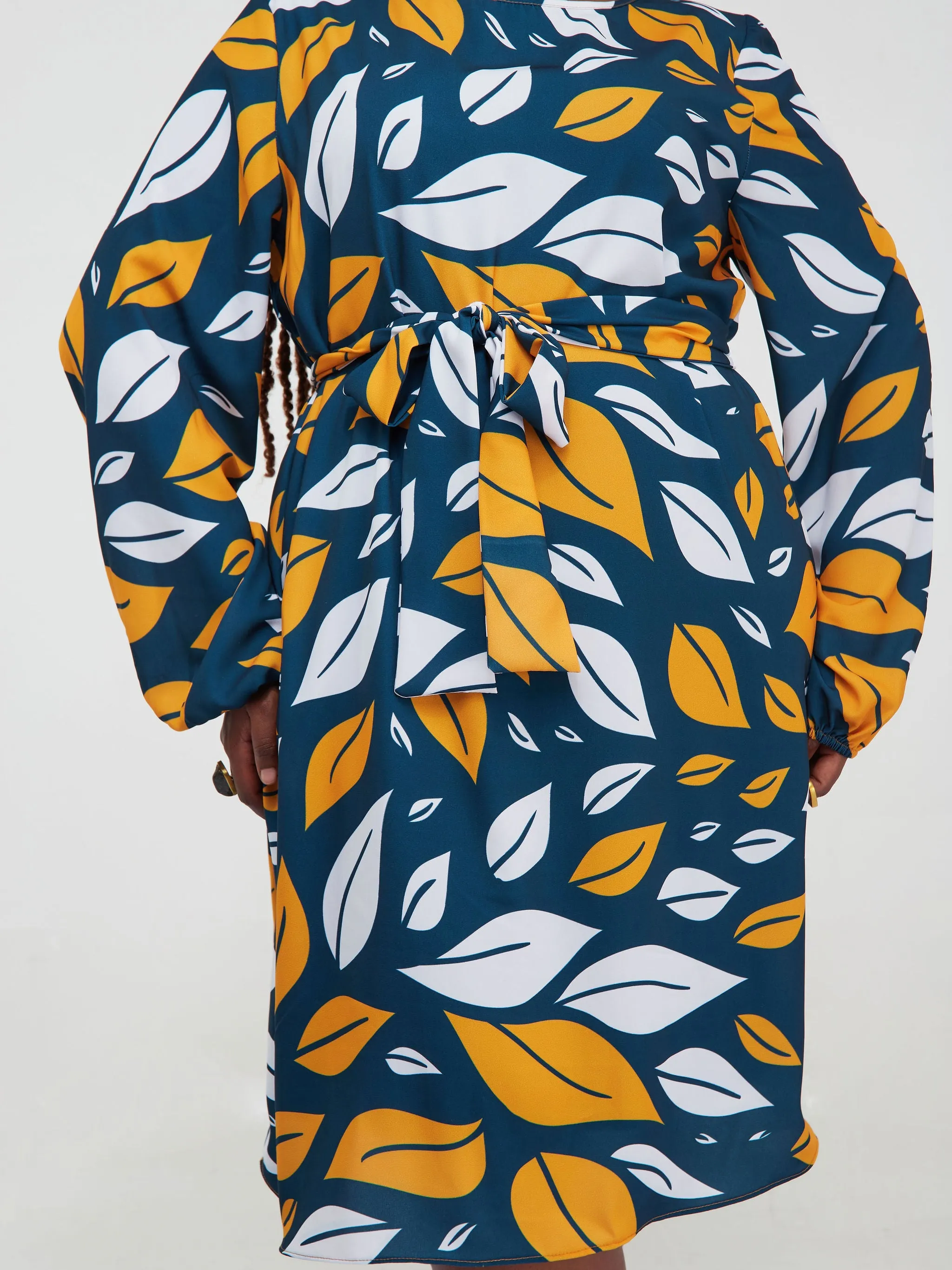 Vivo Zawadi Shift Dress - Mustard / Teal Print