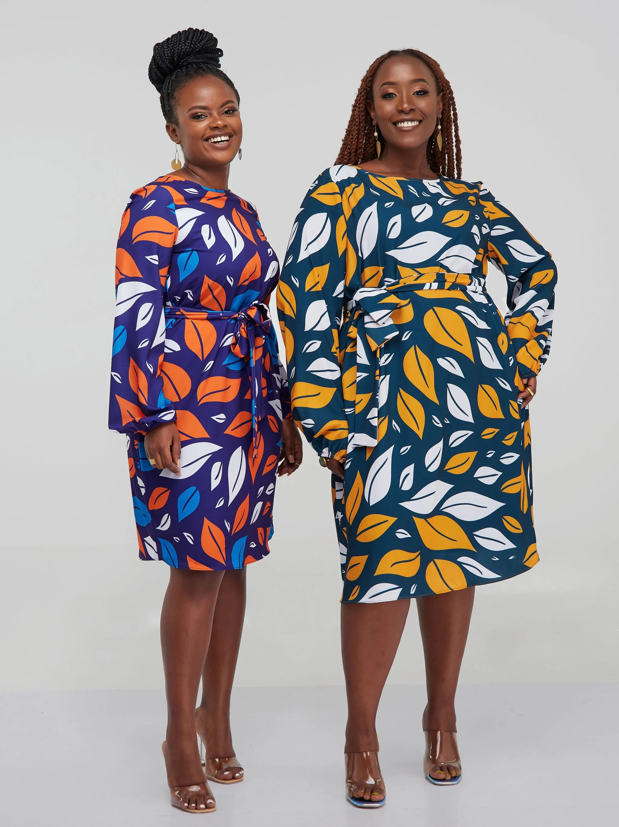 Vivo Zawadi Shift Dress - Mustard / Teal Print