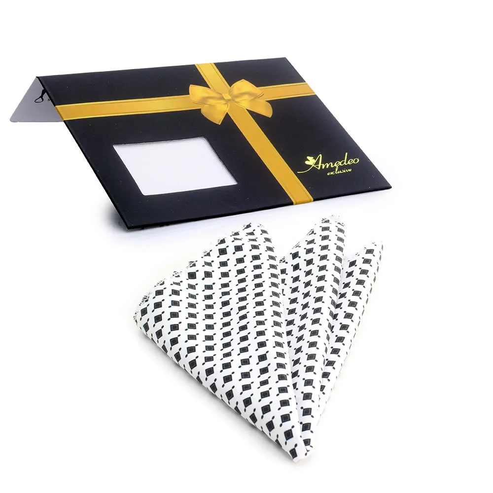 White Black Premium Quality Men's Pocket Square Hanky Handkerchief Made of Soft Material