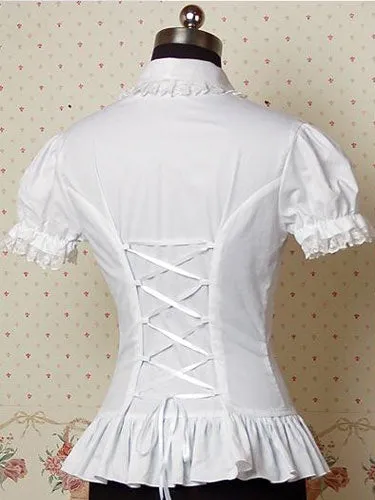 White Ruffles Bows Cotton Lolita Blouse for Women