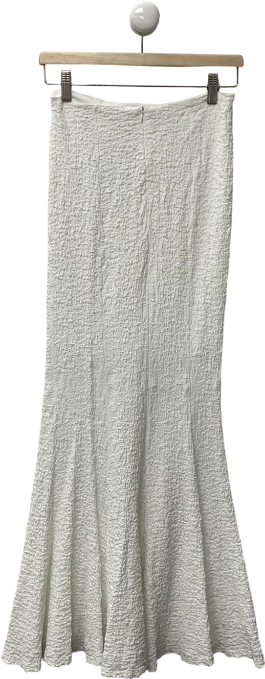 White Textured Midi Skirt UK S