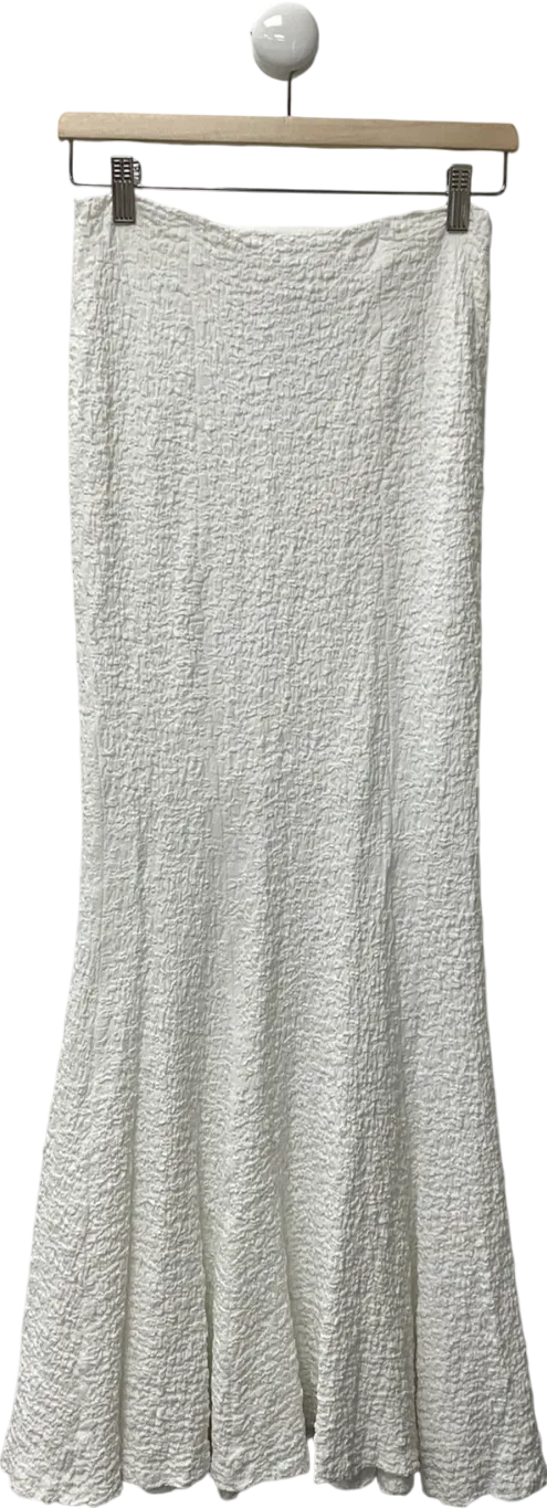 White Textured Midi Skirt UK S
