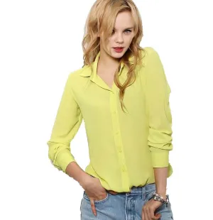 Women Blouses Button 5 Solid Color Long-sleeve Shirt Female Chiffon blouse Women's Slim Clothing blusas feminina