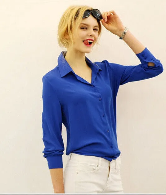 Women Blouses Button 5 Solid Color Long-sleeve Shirt Female Chiffon blouse Women's Slim Clothing blusas feminina