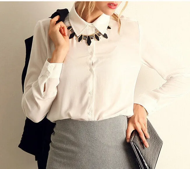Women Blouses Button 5 Solid Color Long-sleeve Shirt Female Chiffon blouse Women's Slim Clothing blusas feminina