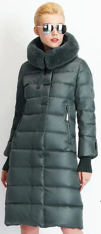 Women Down Coat Jacket Medium Length Woman Down Parka with a Rabbit Fur Winter Coat Women MIEGOFCE Winter Collection