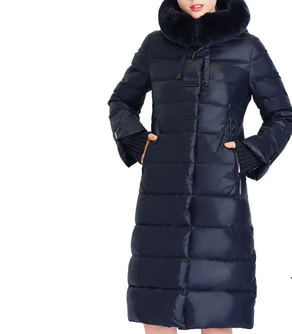 Women Down Coat Jacket Medium Length Woman Down Parka with a Rabbit Fur Winter Coat Women MIEGOFCE Winter Collection