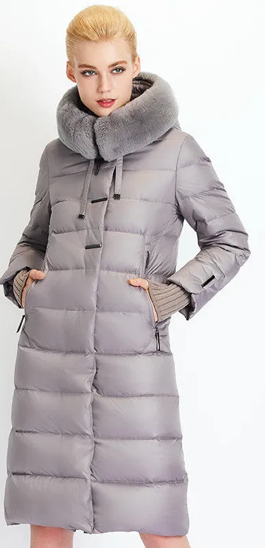 Women Down Coat Jacket Medium Length Woman Down Parka with a Rabbit Fur Winter Coat Women MIEGOFCE Winter Collection