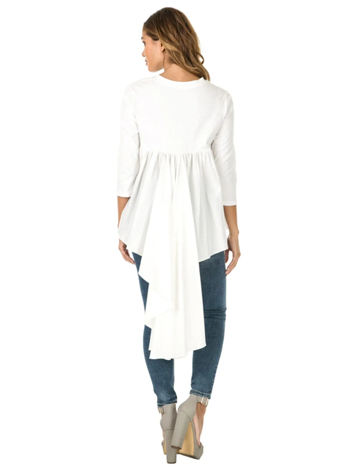 WOMEN'S 3/4 SLEEVE SOLID BACK DETAILED TOP