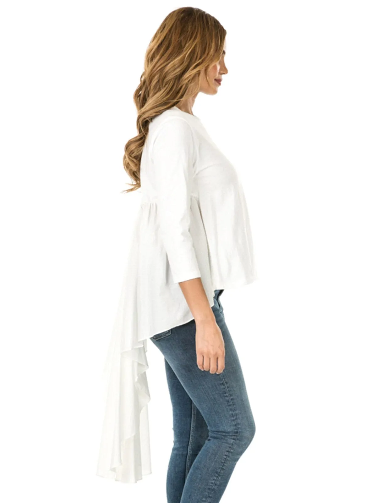 WOMEN'S 3/4 SLEEVE SOLID BACK DETAILED TOP