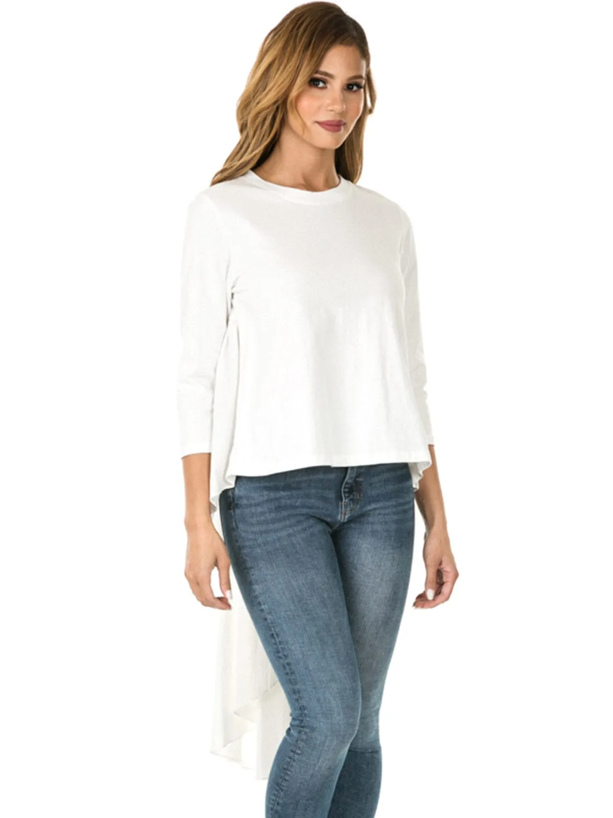 WOMEN'S 3/4 SLEEVE SOLID BACK DETAILED TOP