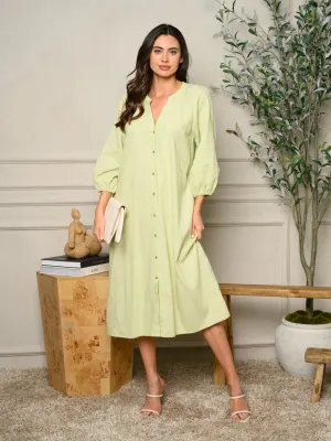 WOMEN'S 3/4 SLEEVES BUTTON UP SHIFT MAXI DRESS