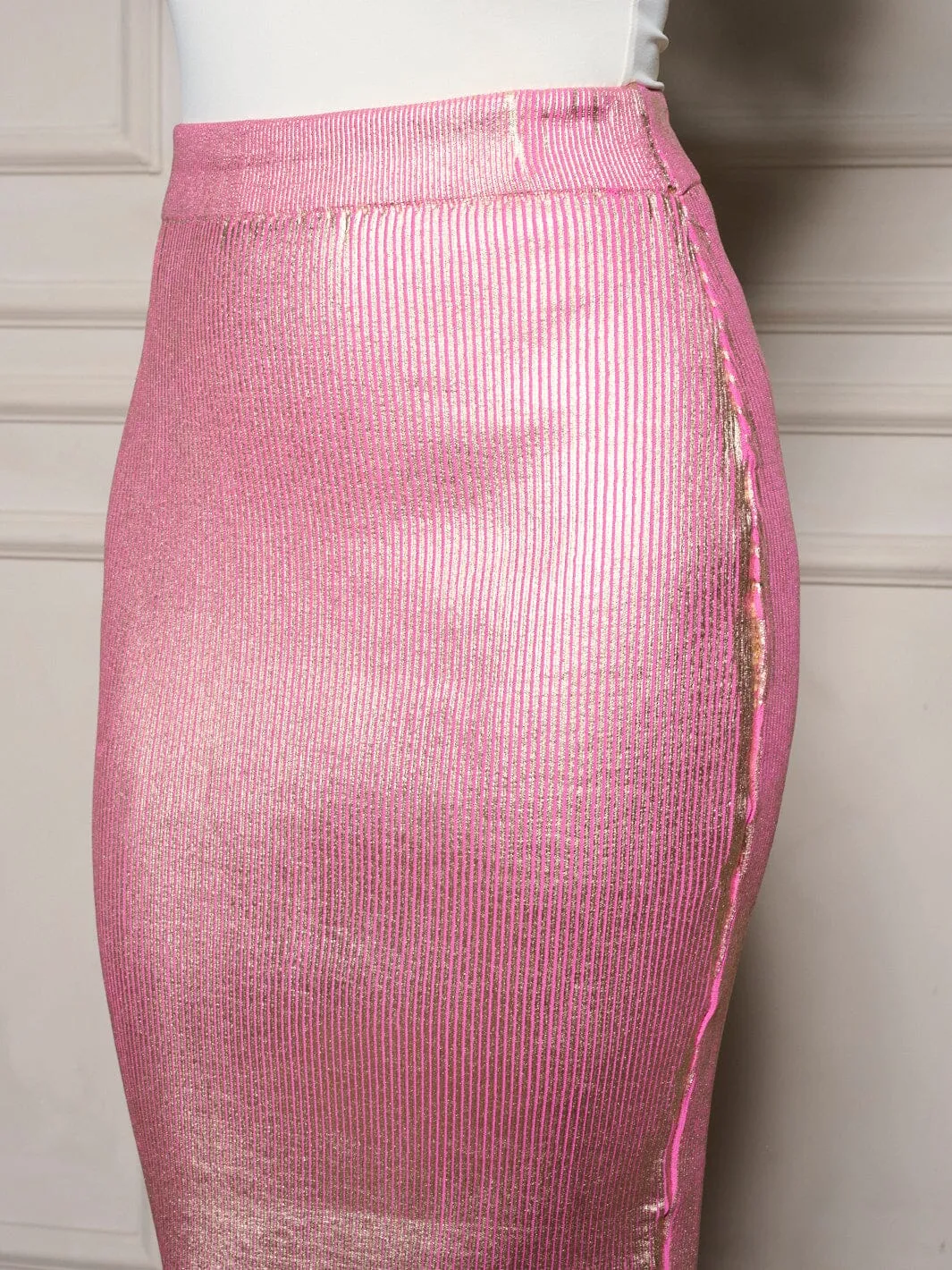 WOMEN'S ELASTIC WAIST SHIMMER DETAILED MIDI SKIRT