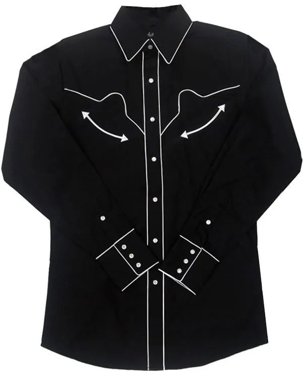 Women's Embroidered Western Shirt: White Horse Retro Piping