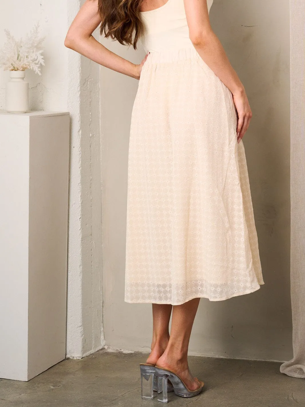 WOMEN'S EMBROIDERY DETAILED MIDI SKIRT