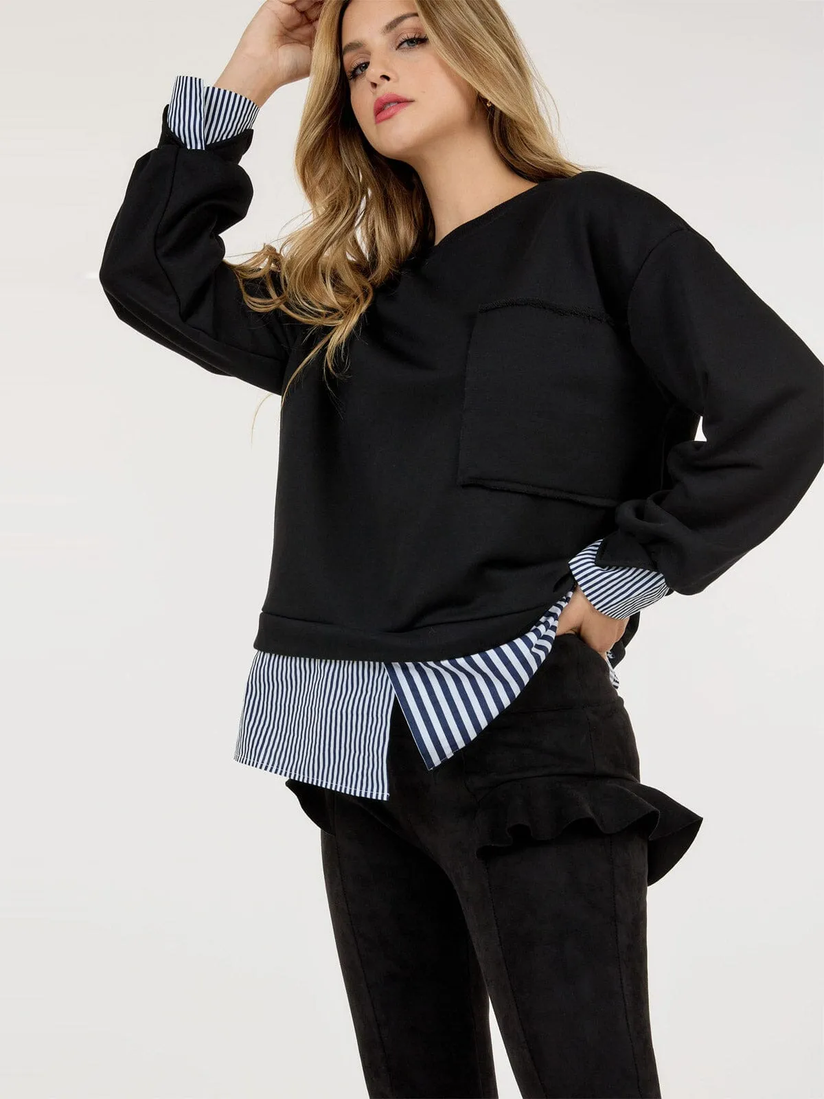 WOMEN'S LONG SLEEVE COLORBLOCK STRIPES TOP