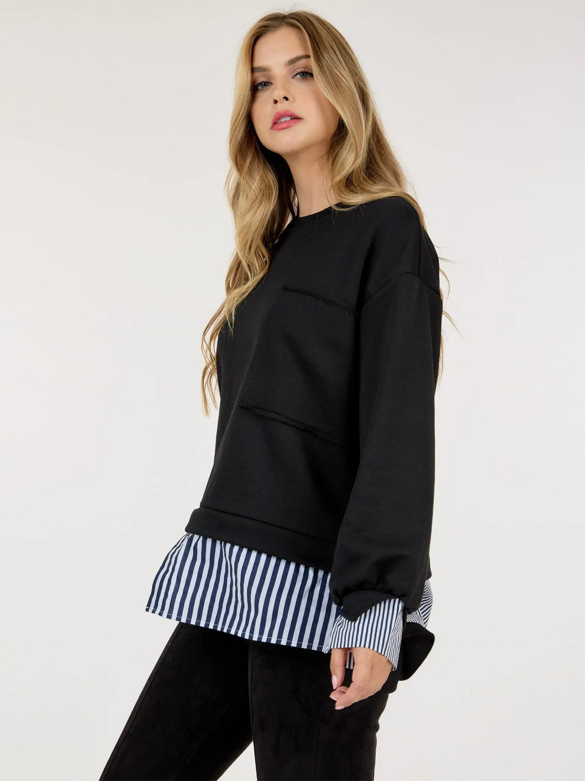 WOMEN'S LONG SLEEVE COLORBLOCK STRIPES TOP