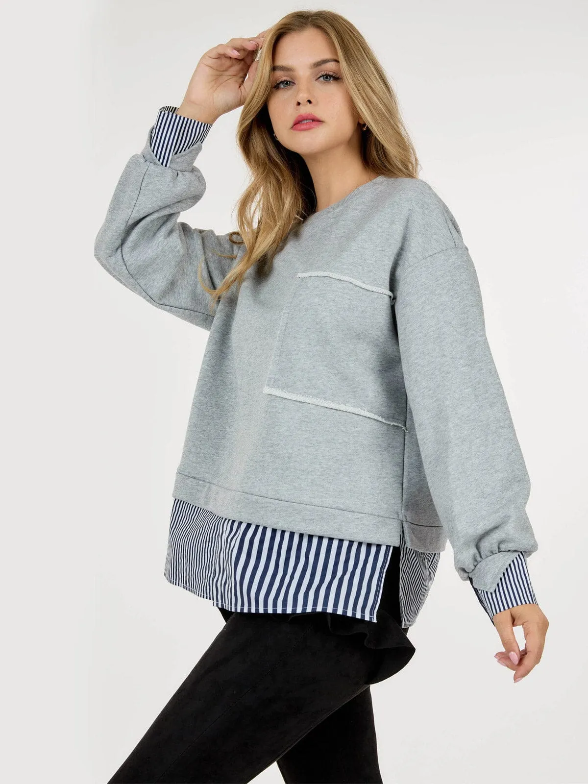 WOMEN'S LONG SLEEVE COLORBLOCK STRIPES TOP