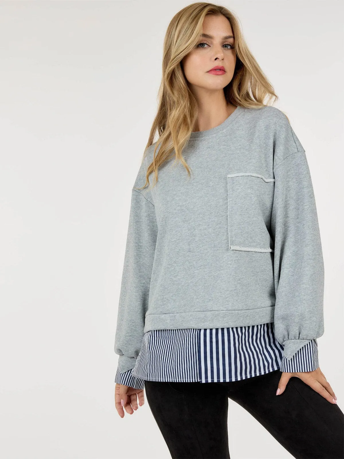 WOMEN'S LONG SLEEVE COLORBLOCK STRIPES TOP