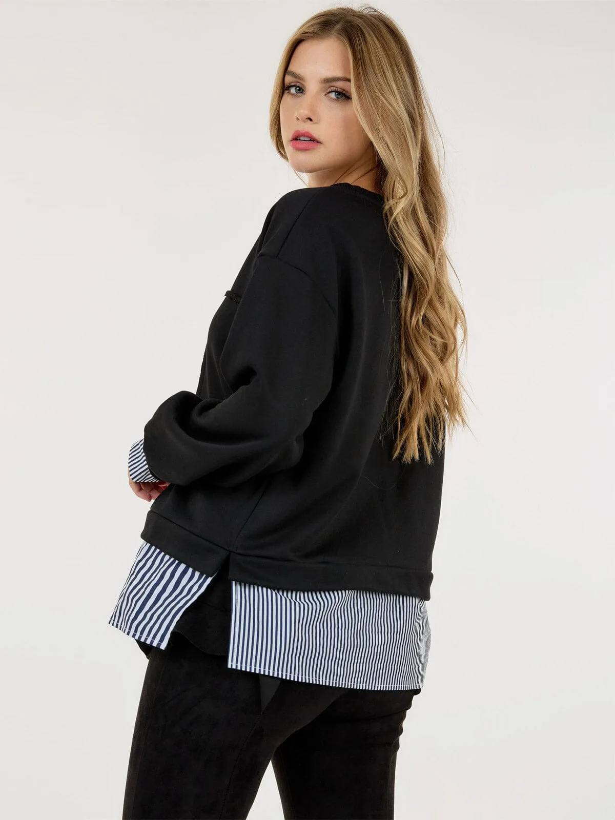 WOMEN'S LONG SLEEVE COLORBLOCK STRIPES TOP
