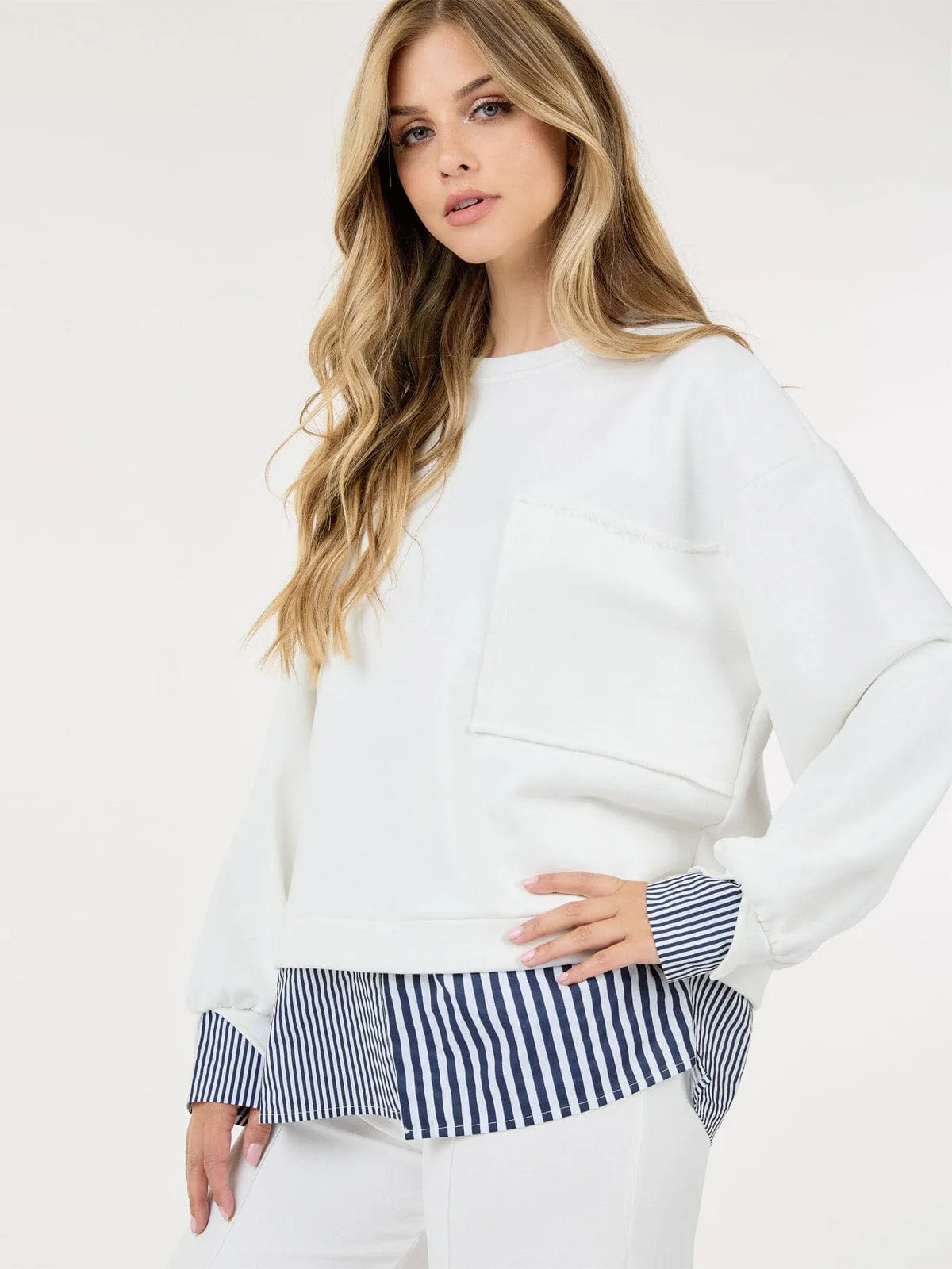 WOMEN'S LONG SLEEVE COLORBLOCK STRIPES TOP