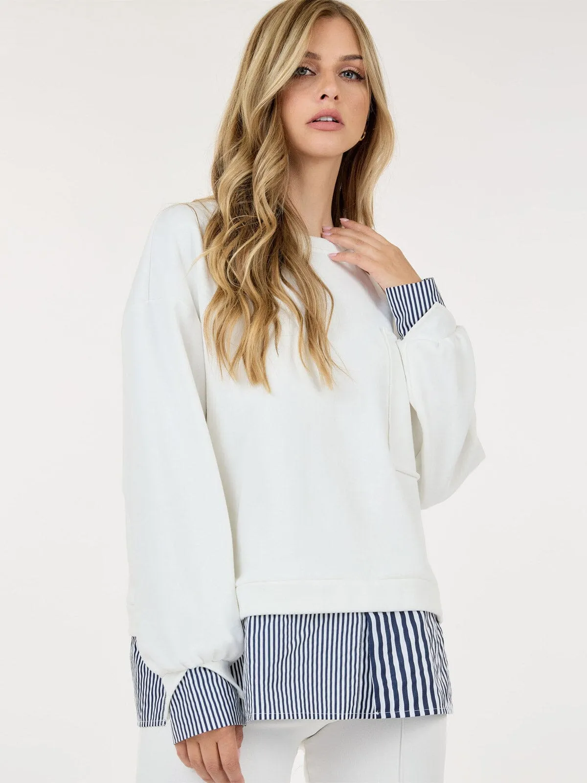 WOMEN'S LONG SLEEVE COLORBLOCK STRIPES TOP