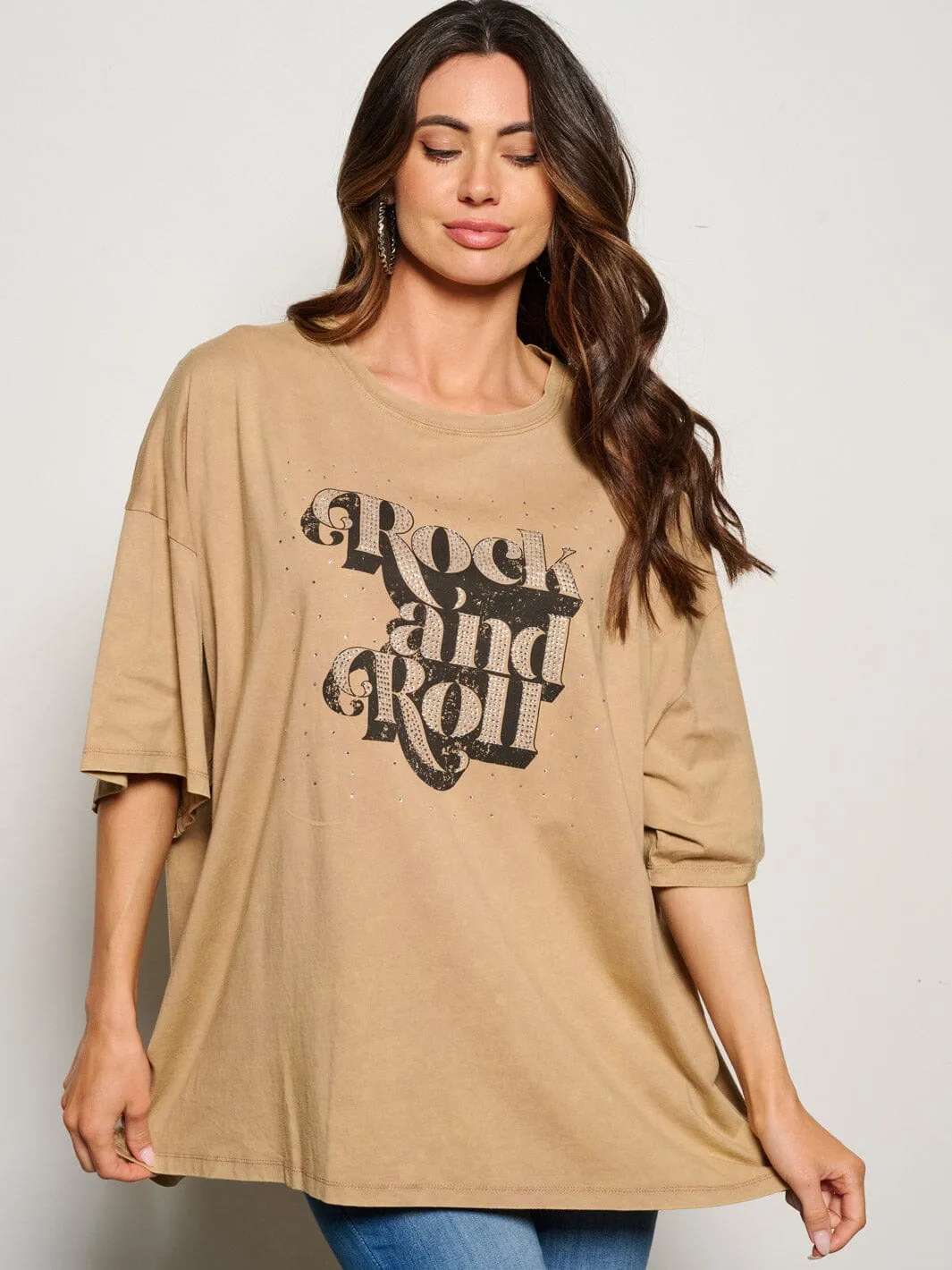 WOMEN'S SHORT SLEEVE ROCK AND ROLL GRAPHIC TOP