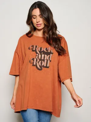 WOMEN'S SHORT SLEEVE ROCK AND ROLL GRAPHIC TOP