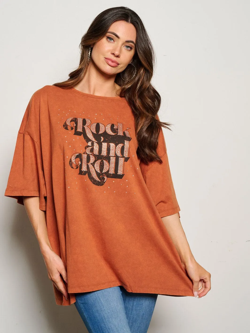 WOMEN'S SHORT SLEEVE ROCK AND ROLL GRAPHIC TOP