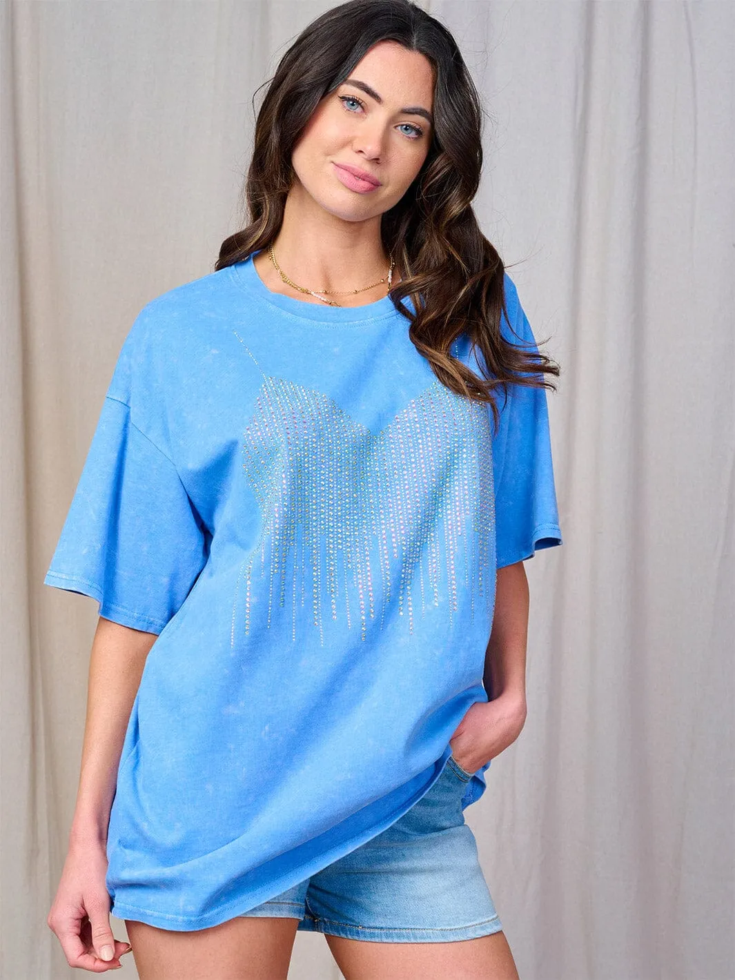 WOMEN'S SHORT SLEEVE STUDS DETAILED T-SHIRT