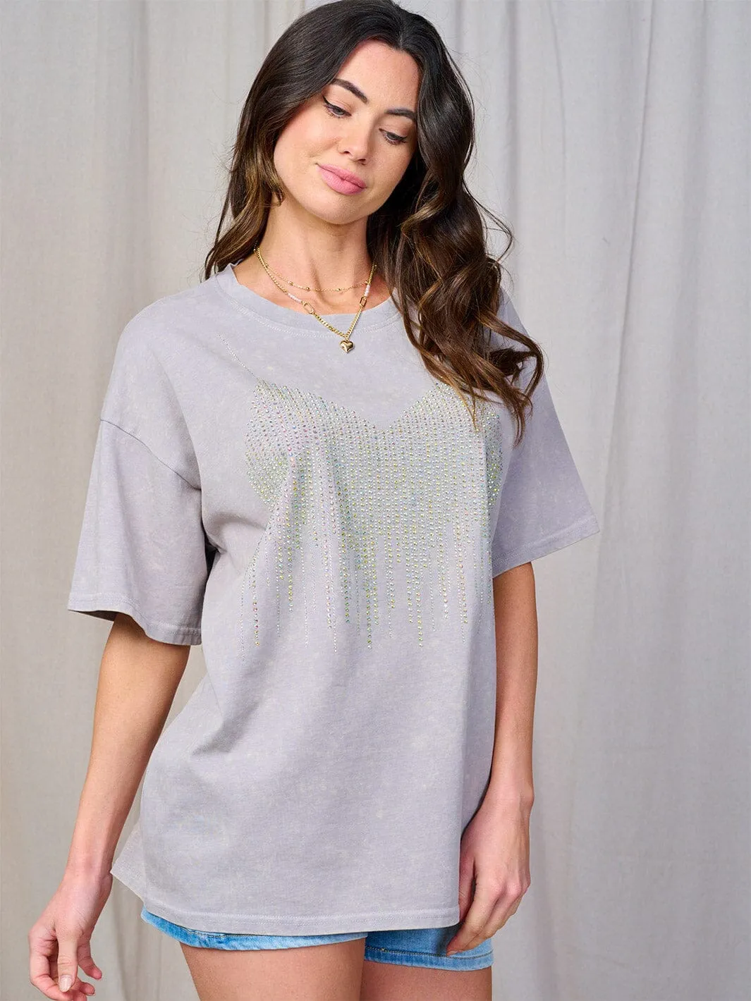 WOMEN'S SHORT SLEEVE STUDS DETAILED T-SHIRT