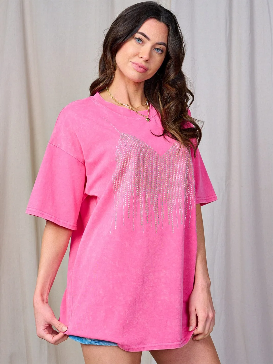 WOMEN'S SHORT SLEEVE STUDS DETAILED T-SHIRT