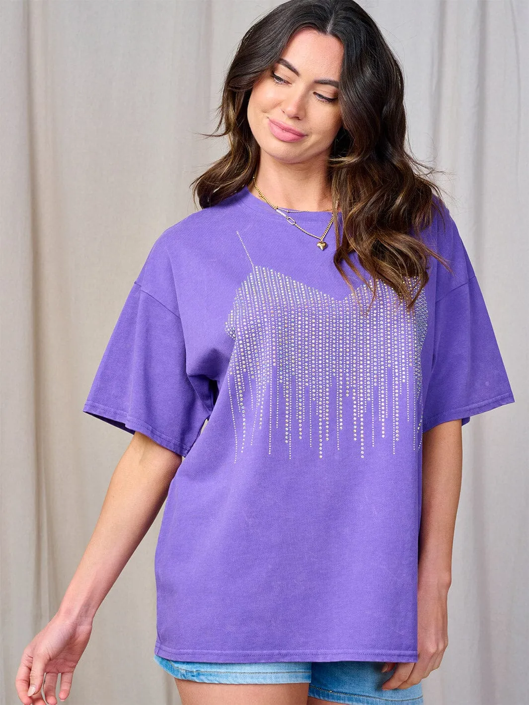 WOMEN'S SHORT SLEEVE STUDS DETAILED T-SHIRT