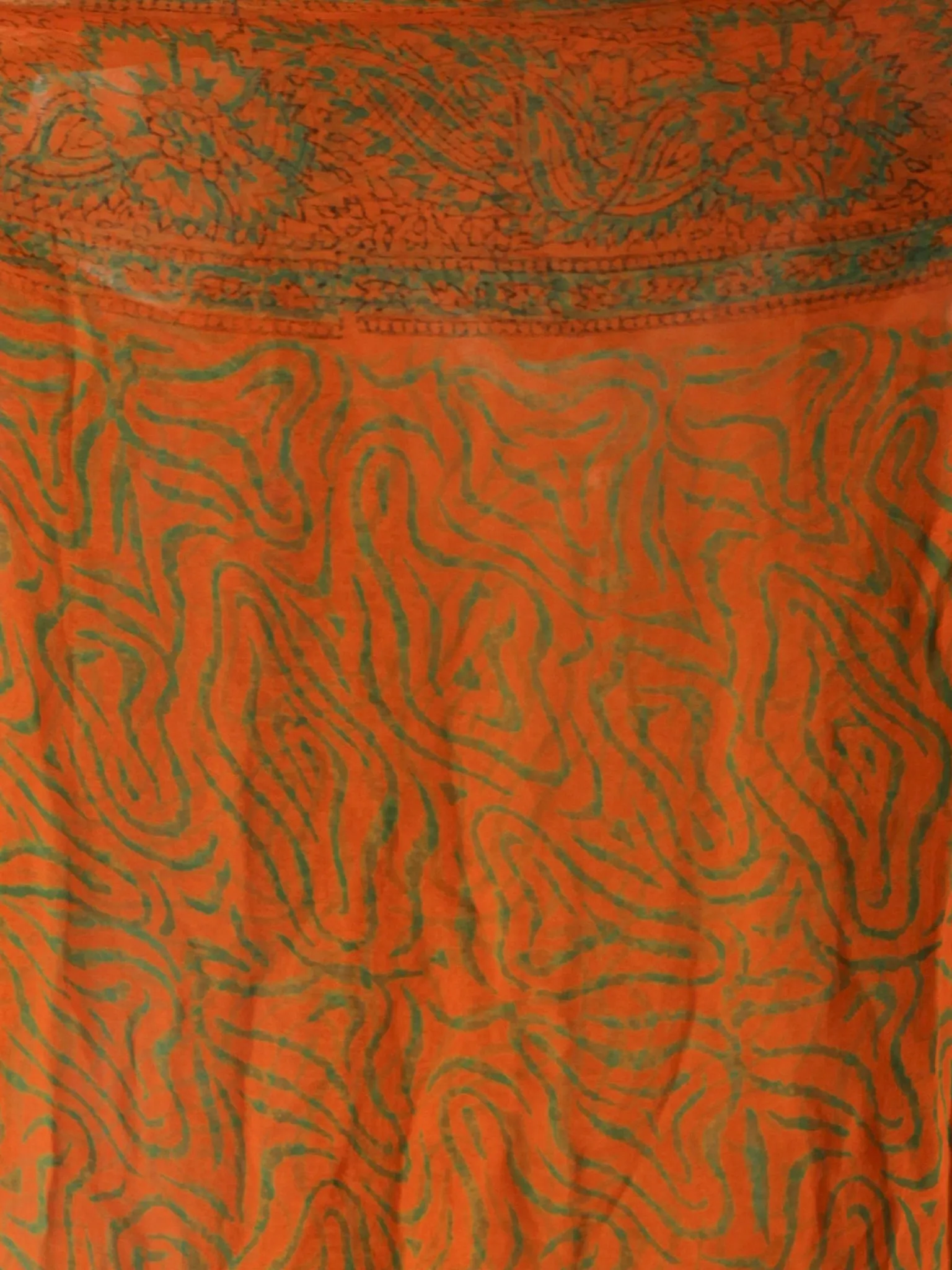 Yellow Green Hand Block Printed Chiffon Saree with Zari Border - s031704169