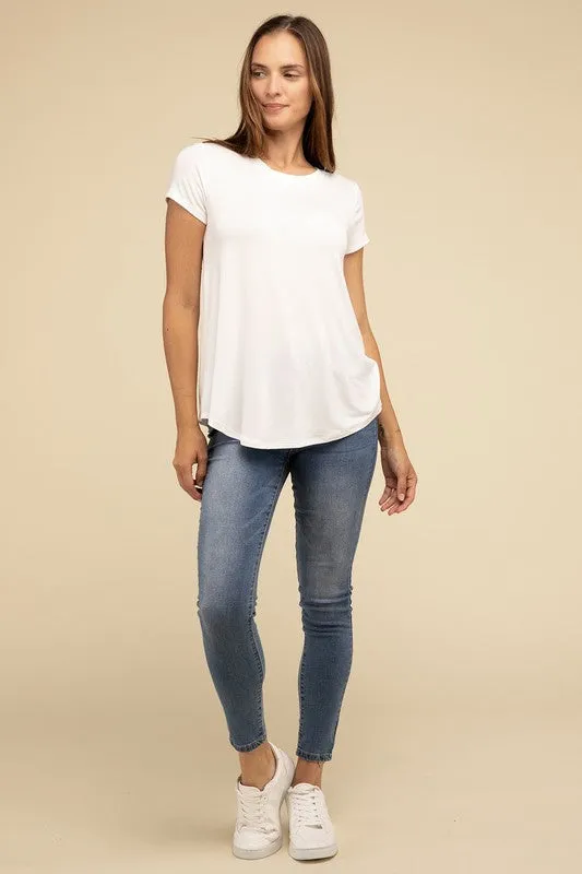 ZENANA Flowy Round Hem Rayon Short Sleeve Top