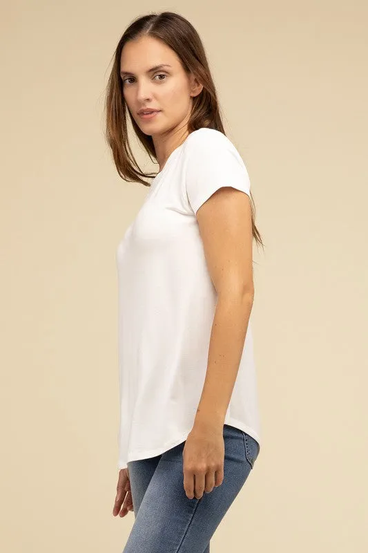 ZENANA Flowy Round Hem Rayon Short Sleeve Top
