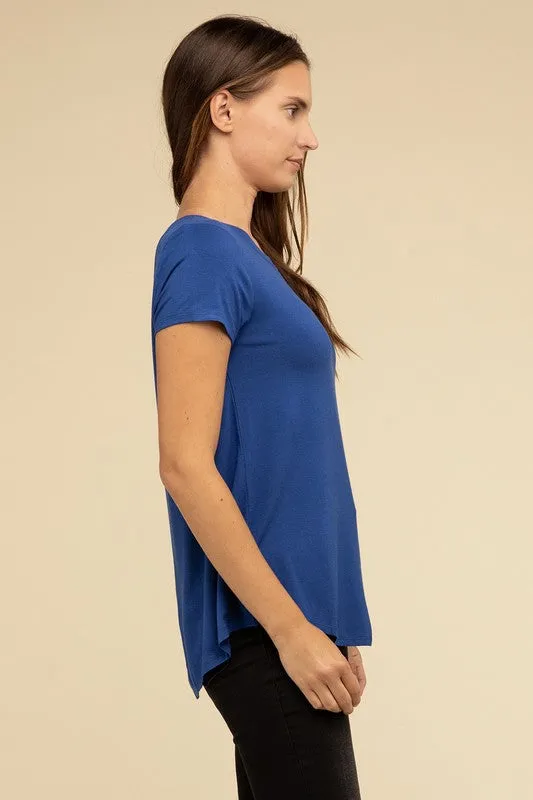ZENANA Flowy Round Hem Rayon Short Sleeve Top